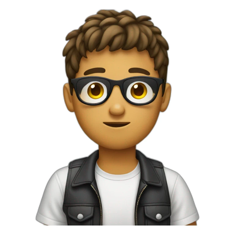 young guy with sunglasses thinking with his hand on his face sticker