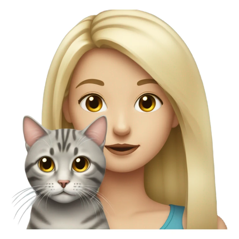 blonde girl portrait with grey tabby cat  sticker
