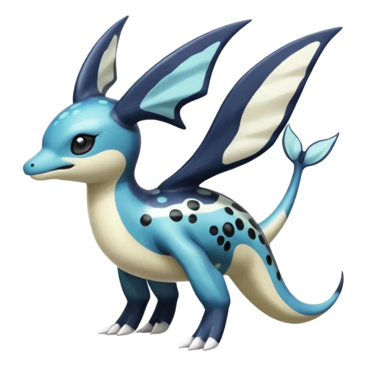 Black and white smooth glossy soft hot spotted Meloetta-Dialga-Orca-Giratina-Noivern-Vaporeon-Pokémon-Fakémon-fusion-hybrid-creature (full body), 4-legged,  sticker