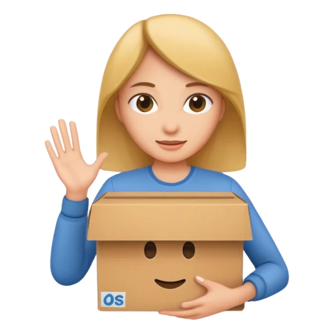 woman holding cardboard box sticker