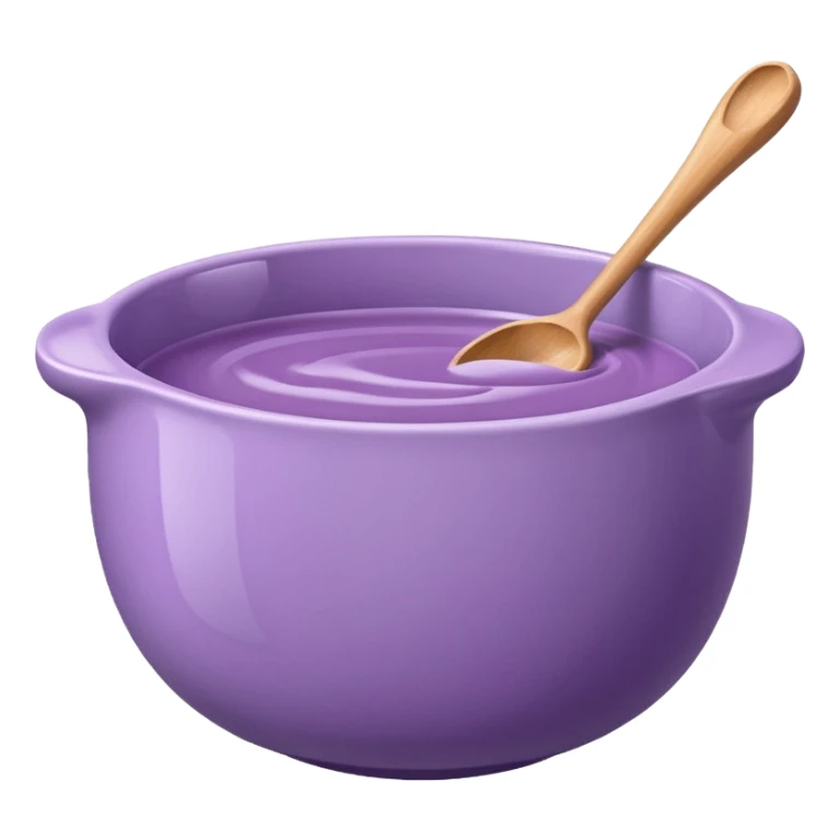 a lilac ceramic mixing bowl with a wooden spoon stirring sticker