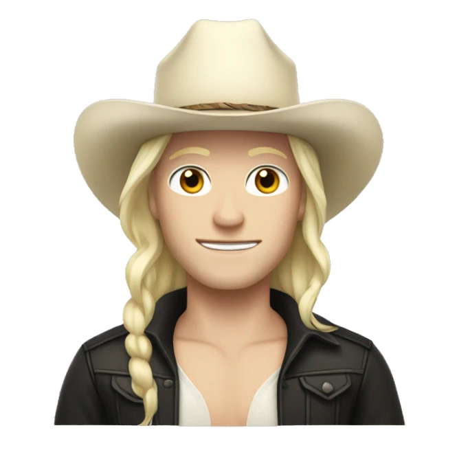 pale skin with black hair and cowboy hat sticker