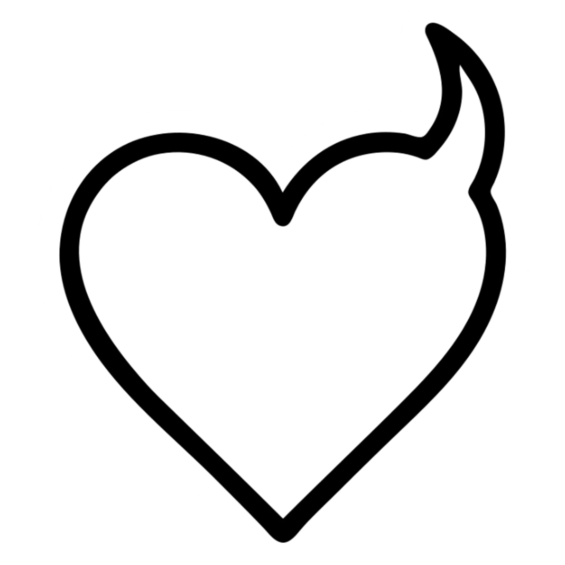 minimalist devil heart icon, red heart with a single curved black horn, very clean, white background sticker