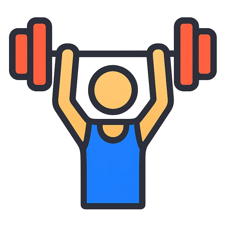 person lifting weights, active, gym, bold lines, icon style, colorful sticker