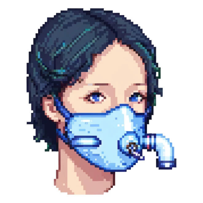 Pixelated blue mouthpiece with breathing tube and nose clip for VO2 max testing, no face sticker