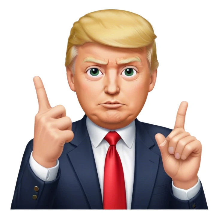 Super realistic Donald Trump pointing index finger up, realistic face sticker