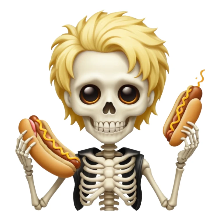 skeleton funky hair eating hot dog sticker