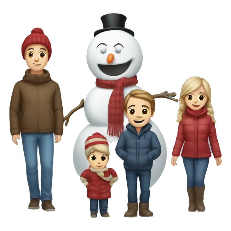 Snowman family mom, dad, son, baby sticker