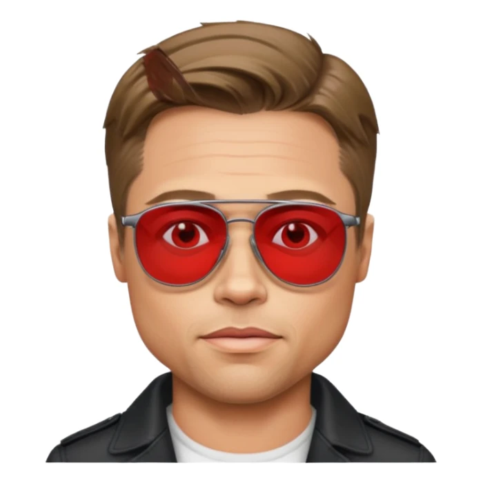 Brad Pitt, wearing dark glasses with red lenses sticker