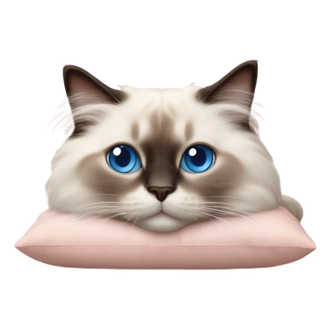 Realistic ragdoll cat with blue eyes laying on pink pillow sticker