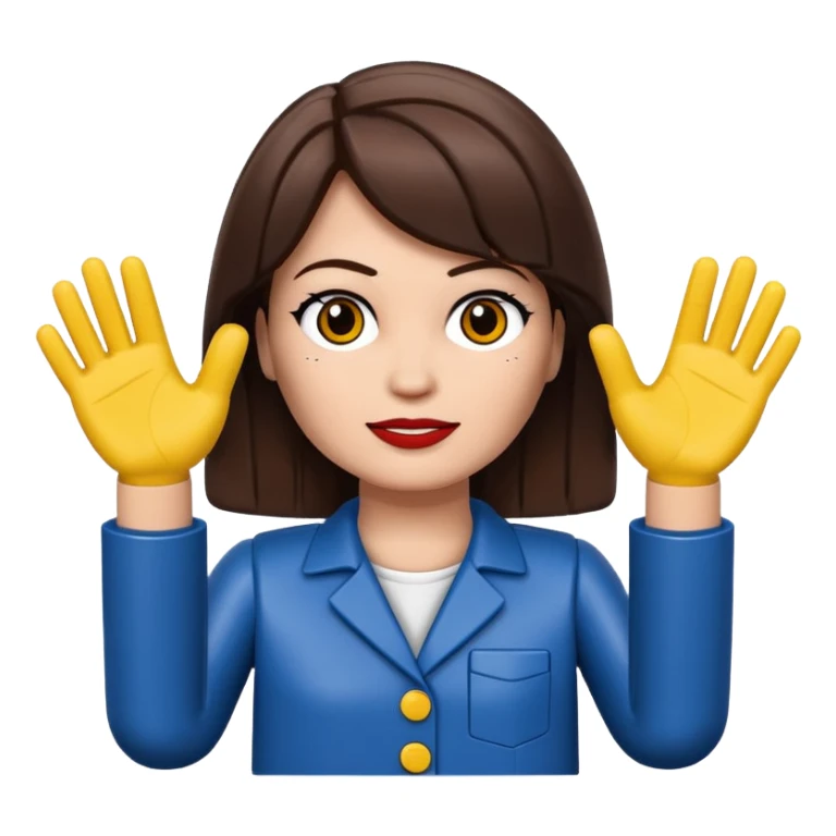 Brunette female with Lego hands facing upwards sticker