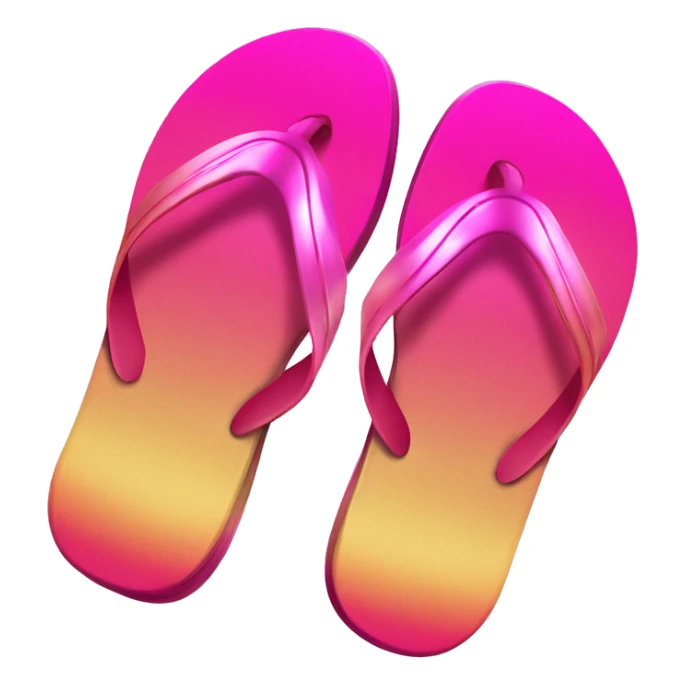 Realistic metallic gold hot pink gradient pair of summer flip flops isolated. sticker
