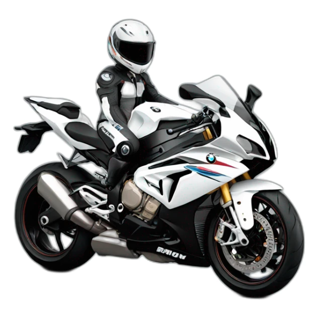 White BMW 1000rr with a rider wearing black shark helmet sticker
