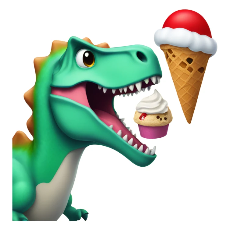 Dinosaur with Santa hat eating ice cream sticker