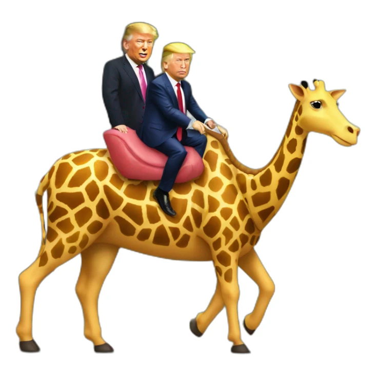 Putin and Trump riding a huge giraffe pig sticker