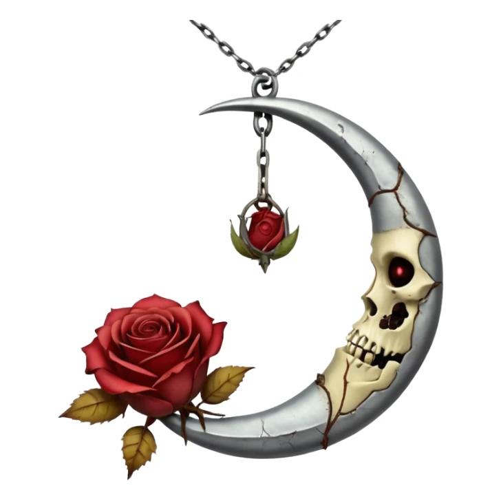 crescent moon with dead rose and metal chain sticker