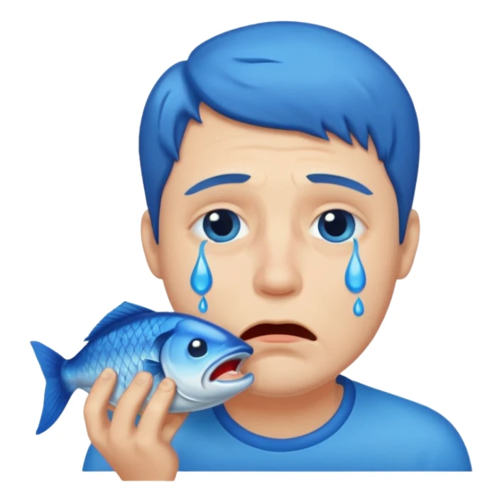 Man crying eating fish. make tears blue color sticker