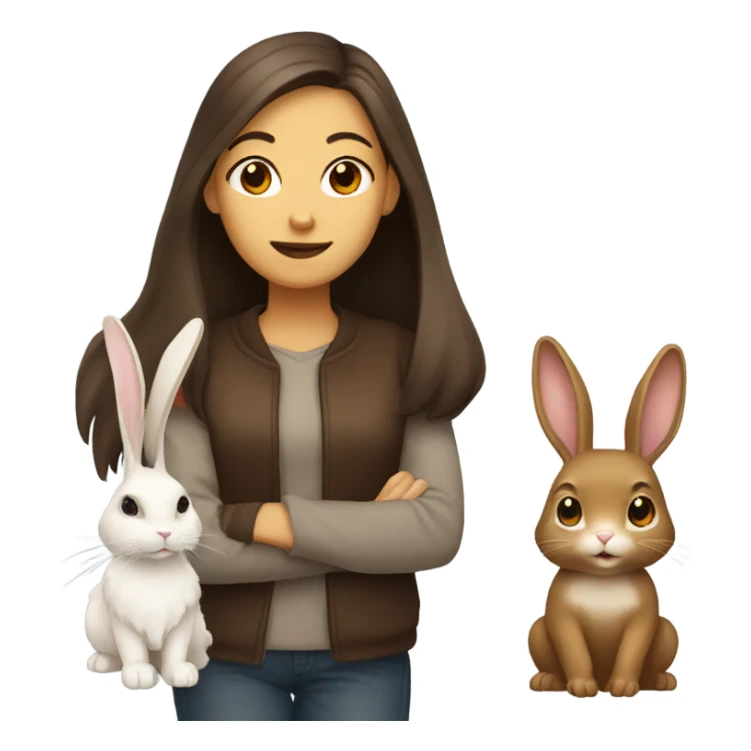 Brunette girl and brown light rabbit  sticker
