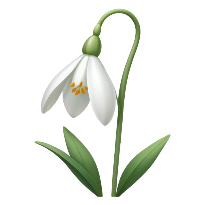 create a white snowdrop flower with a stem sticker