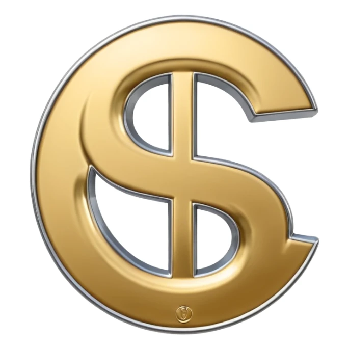 A double dollar sign emoji made of polished silver chrome, smooth metallic surface, glossy reflections, luxury swag vibe, minimal iOS emoji style, centered on white background sticker