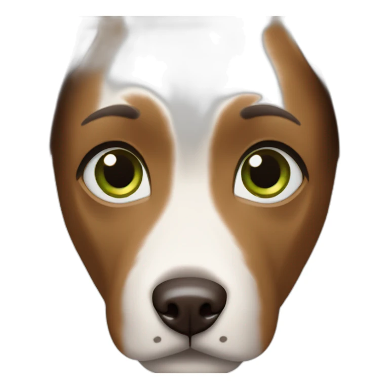 A witch with short straight brown hair and green eyes with a York dog sticker