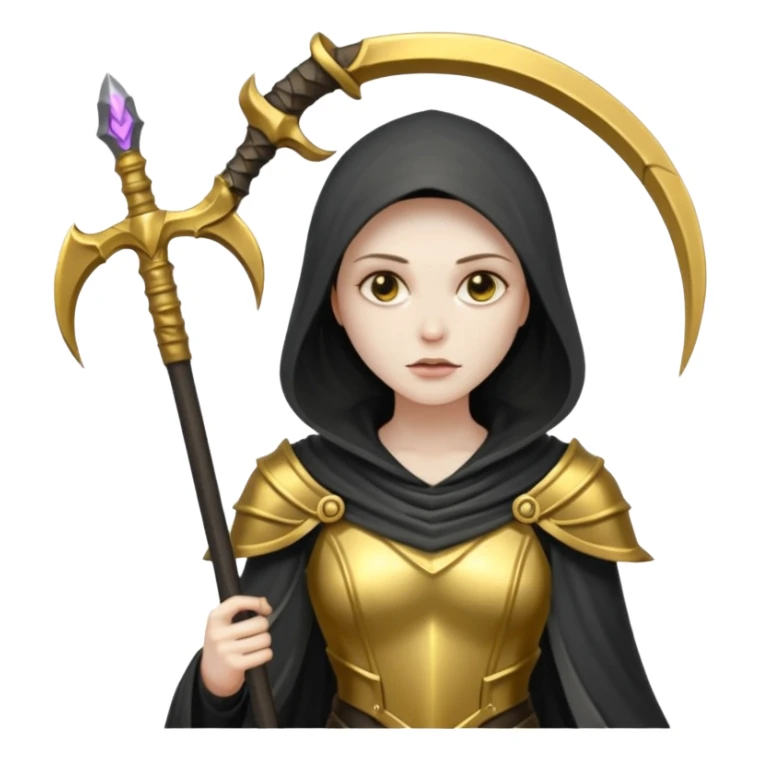 feminine grim reaper in a gold with scythe sticker
