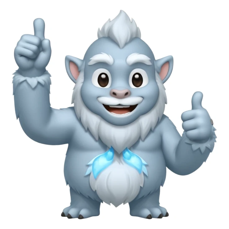 yeti, full body, ice grey blue, full body fur, thumbs up, smiling, winking sticker