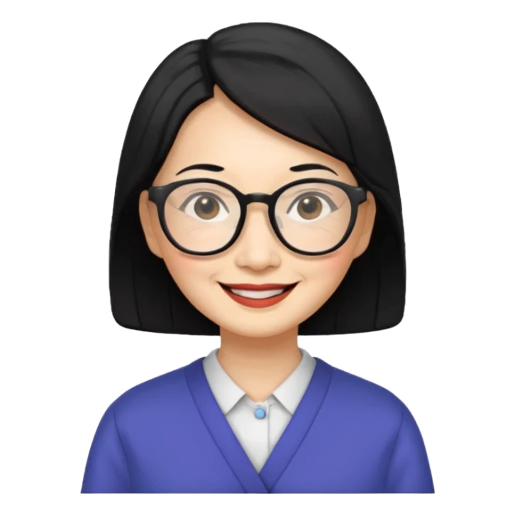 black hair Elder asian woman with glasses sticker