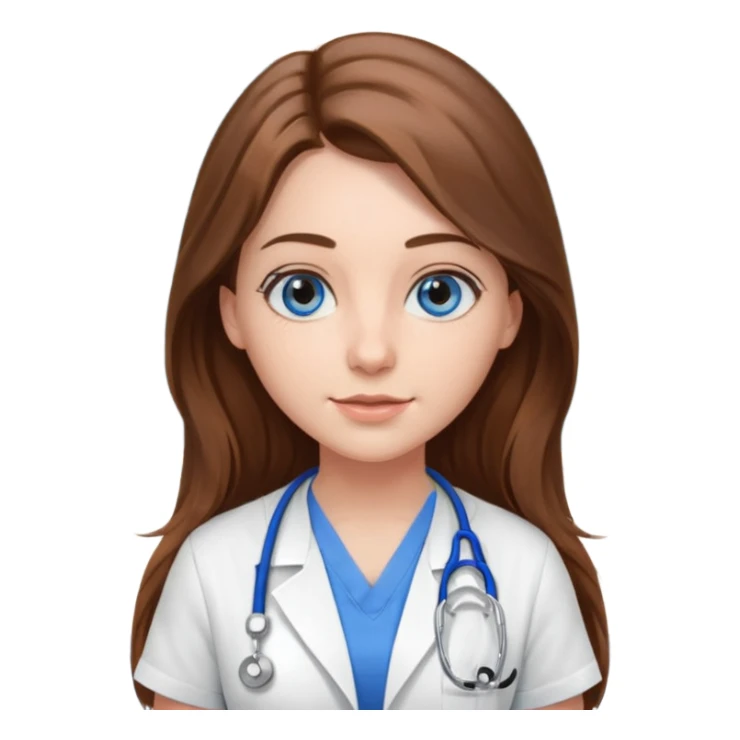 inside a classroom at university, a pretty female nursing student with long brown hair, blue eyes sticker