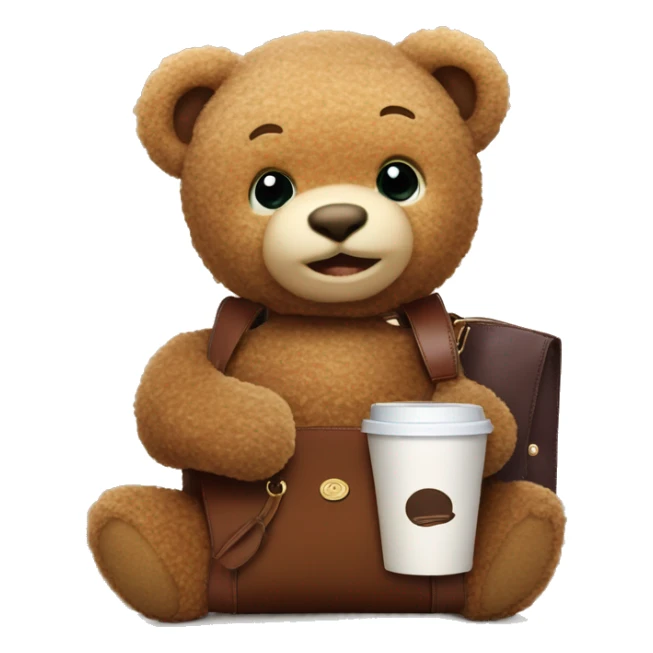 Teddy bear with longchamp bag and coffee sticker