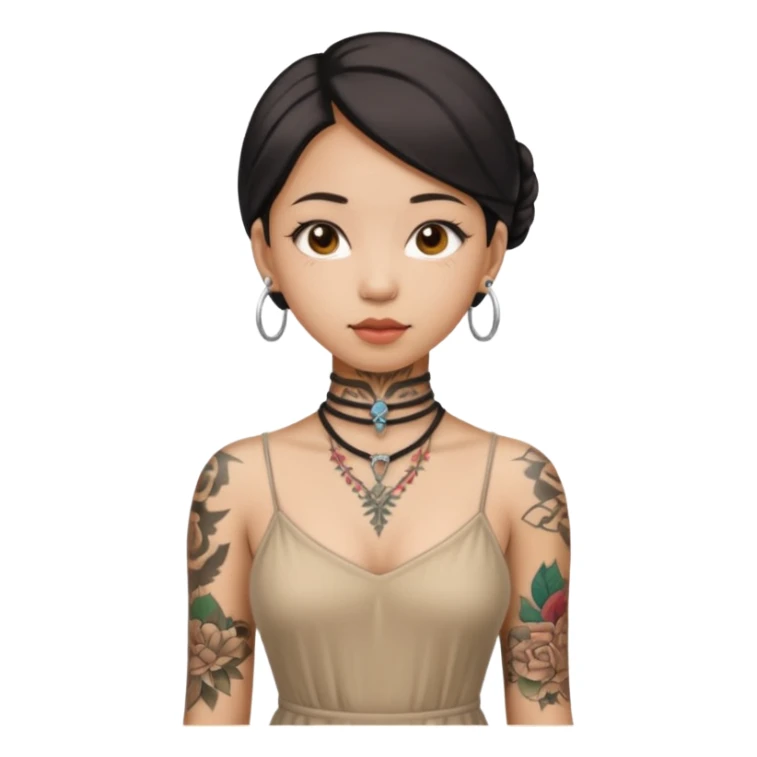 asian girl with neck tattoo and 2 string dress sticker