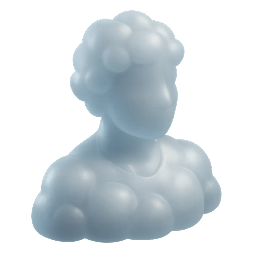 A person from the shoulders up, entirely composed of fluffy white convex clouds sticker