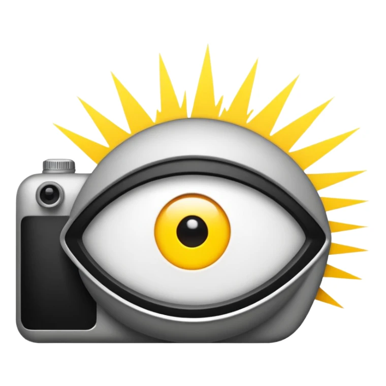 Minimalist emoji-style sticker of a wide open eye with a camera flash bursting into it. High contrast black and white with sharp lines. No gradients.
 sticker