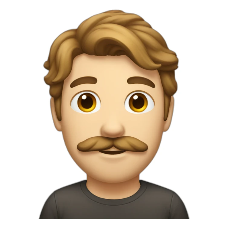 caucasian male, brown scraggy hair, mostache sticker