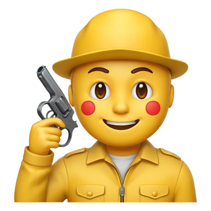 It should look like the smiling emoji with a gun to his head. The muzzle is pointed towards his face with a little distance between the muzzle and the left side of the head. It should look like he wanted to shoot himself in the head. (Ironically) sticker