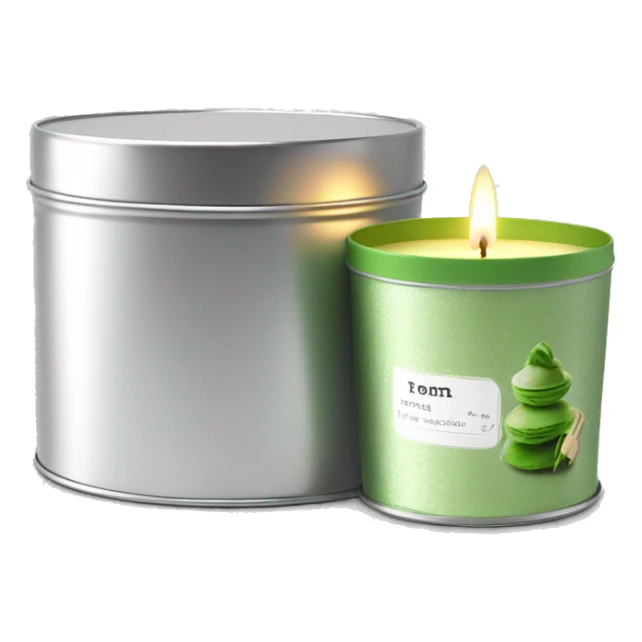 pretty matcha scented candle in silver tin with label realistic sticker