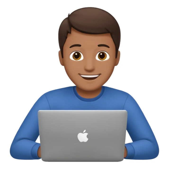 happy man on laptop with brunette skin color sticker