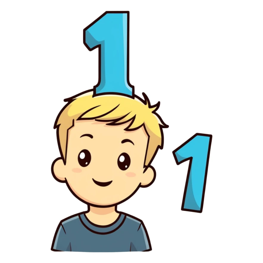 Boy with short blonde hair celebrating his 14th birthday sticker