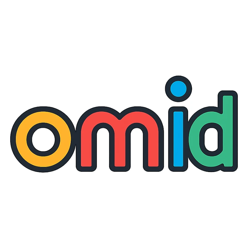 the name 'omid' designed as a modern icon, clean lines, minimal, suitable for an app logo sticker