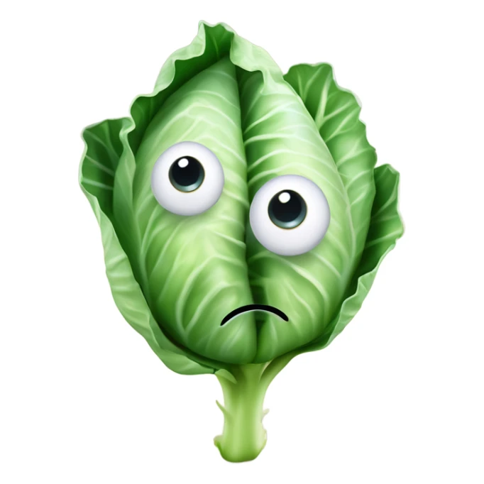 Create a 3D "White colored cabbage" with a surprised face and big shiny eyes 👀. one green leaf, white colored copta holds the mirror with its reflection 🪞 sticker