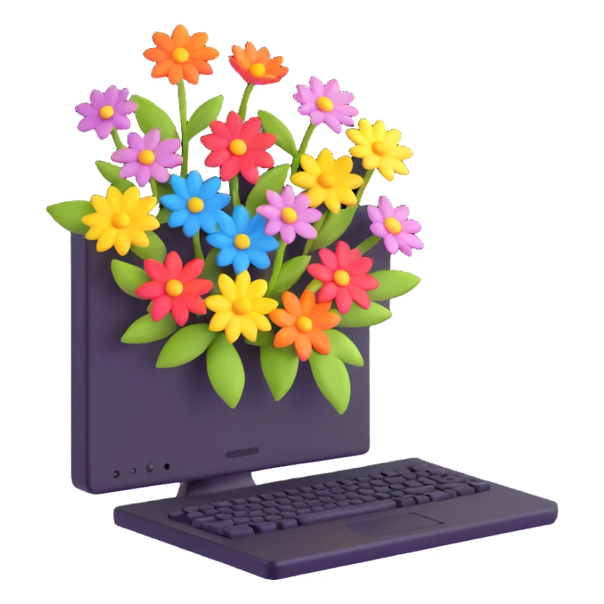 computer with flowers growing out of it sticker