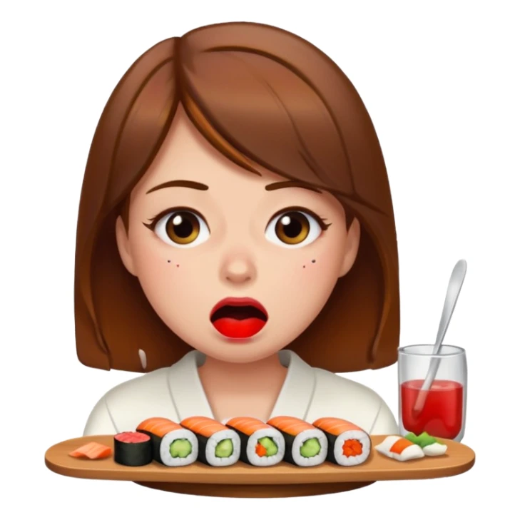 Brown hair girl eating sushi crying funny sticker