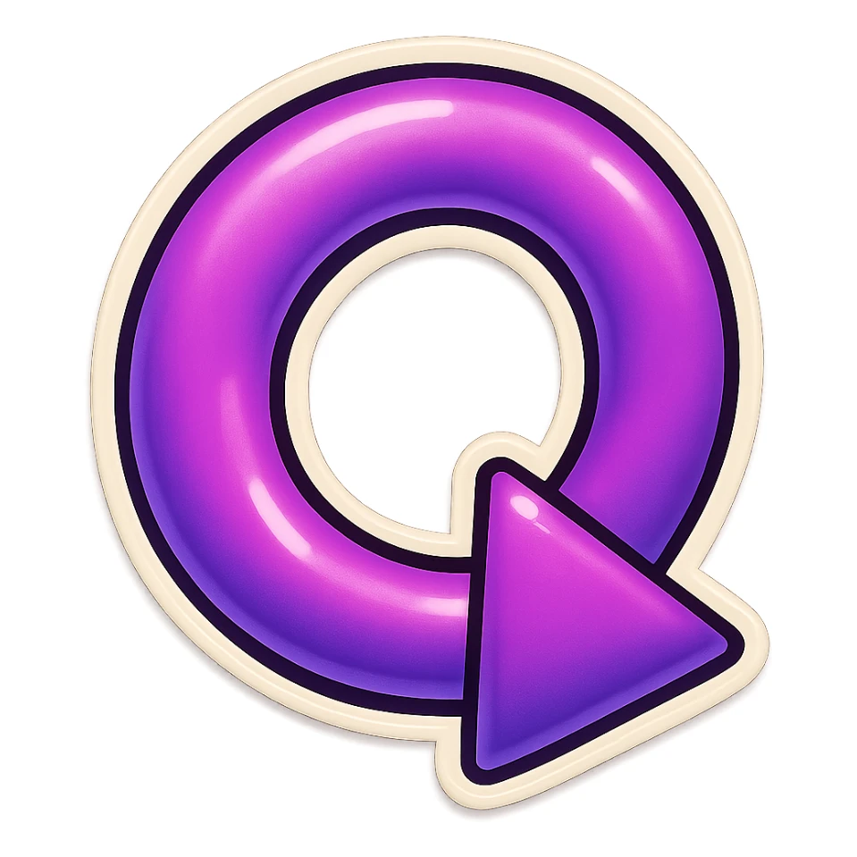 Create a retro sticker style arrow that curves 180 degrees from tail to point, matching the reference style and color shown in the provided image. sticker