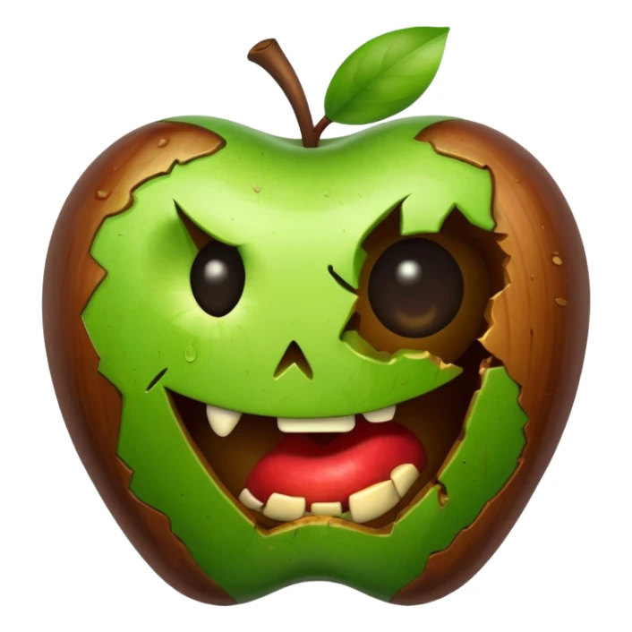 A rotten apple emoji resembling the apple inc logo. sticker