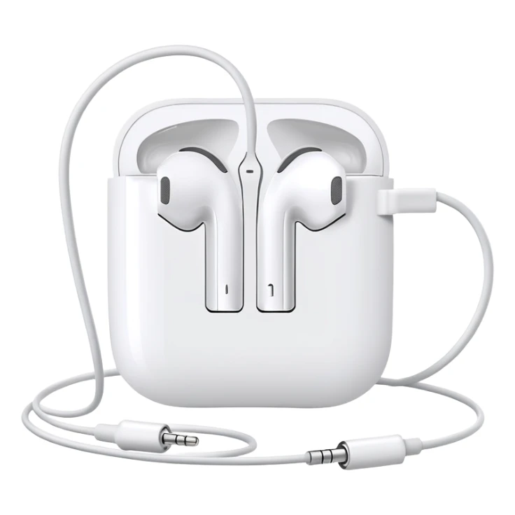 Minimalist white Apple EarPods with cord coiled in a perfect circle, clean simple design, no case, just the white headphones and wire arranged in a neat circle, iOS style sticker