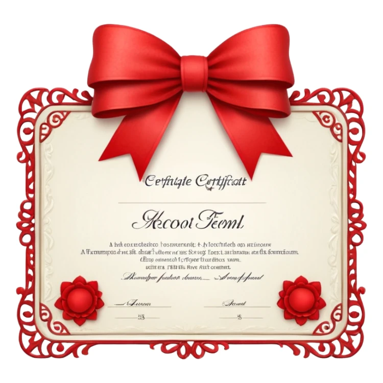 a white certificate with a bow on a black background. Lots of details. perspective sticker