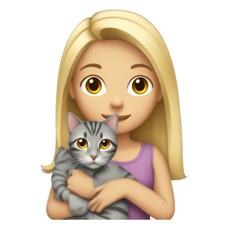Blonde girl holding a gray tabby cat sticker