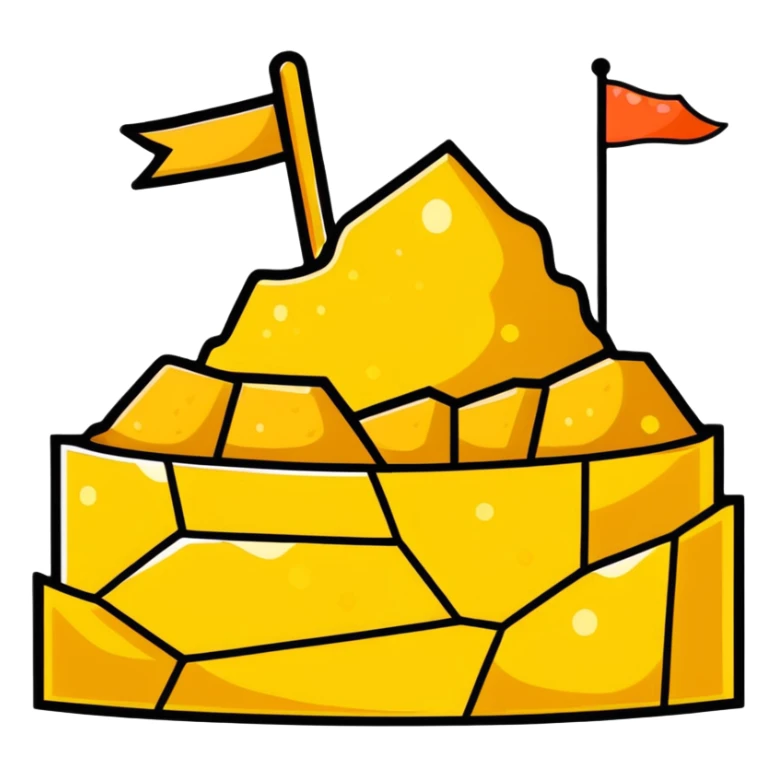 cartoon sticker style gold mine with sparkling gold sticker