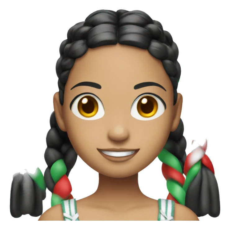 Doll with black hair in two braids with red, green, white ribbons smiling  sticker