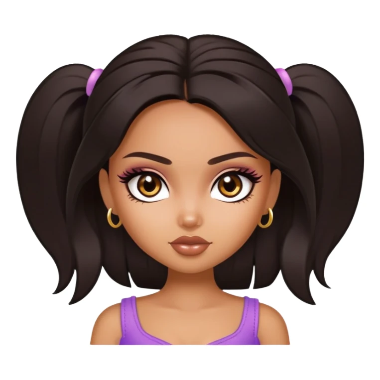 straight dark hair, dark brown eyes, pretty bratz baddie sticker